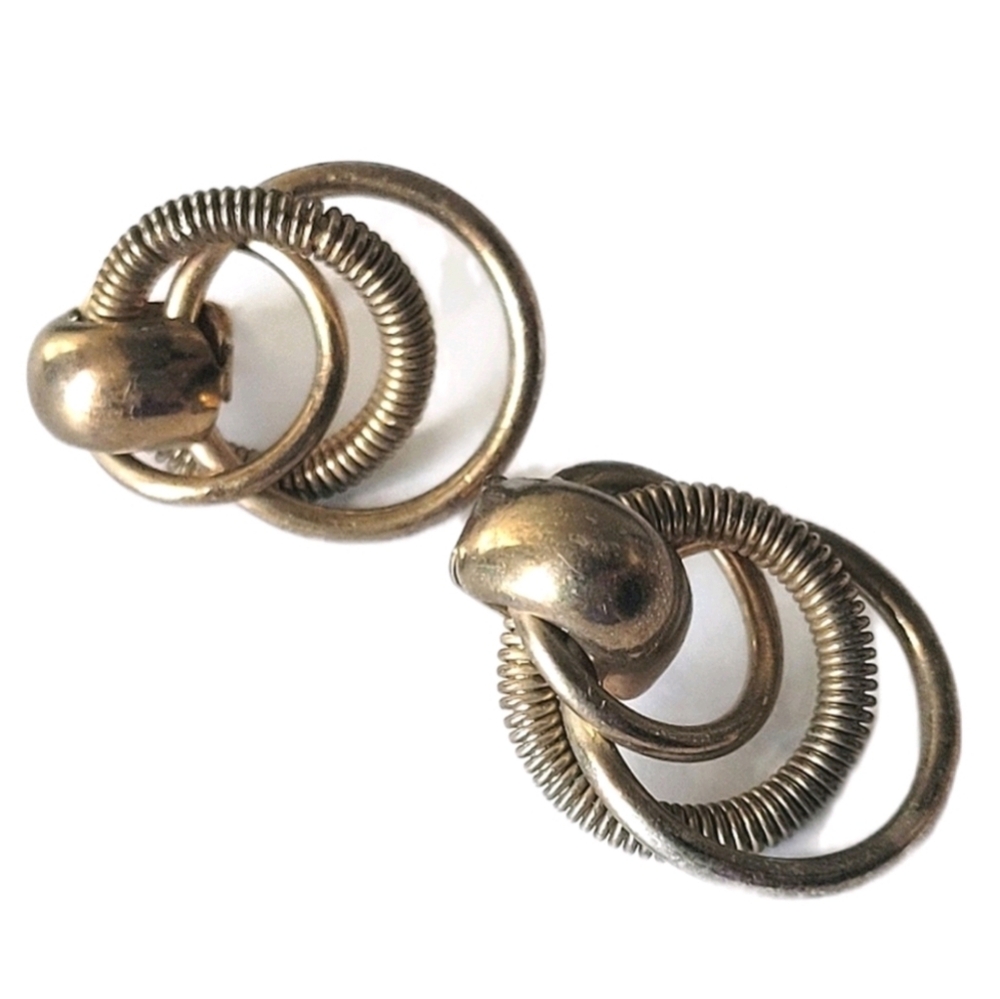 Vintage Metalwork Triple Hoop Post Pierced Statement Earrings